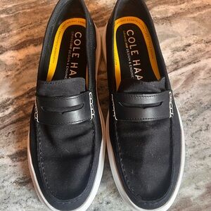 Cole Haan Black Canvas Slip-On Loafers with White Soles - Size 11